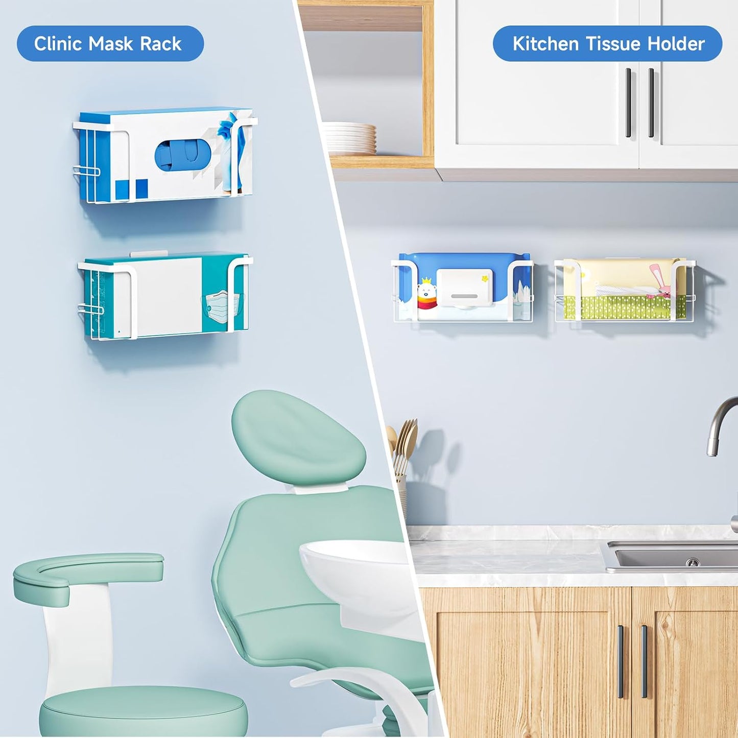 Glove Box Holder for Wall Mount, Glove Dispenser | Rubber Glove Holder, Medical Gloves Organizer Storage, Tissue Box Holder, Disposable Latex Glove Box Rack for Lab, Kitchen