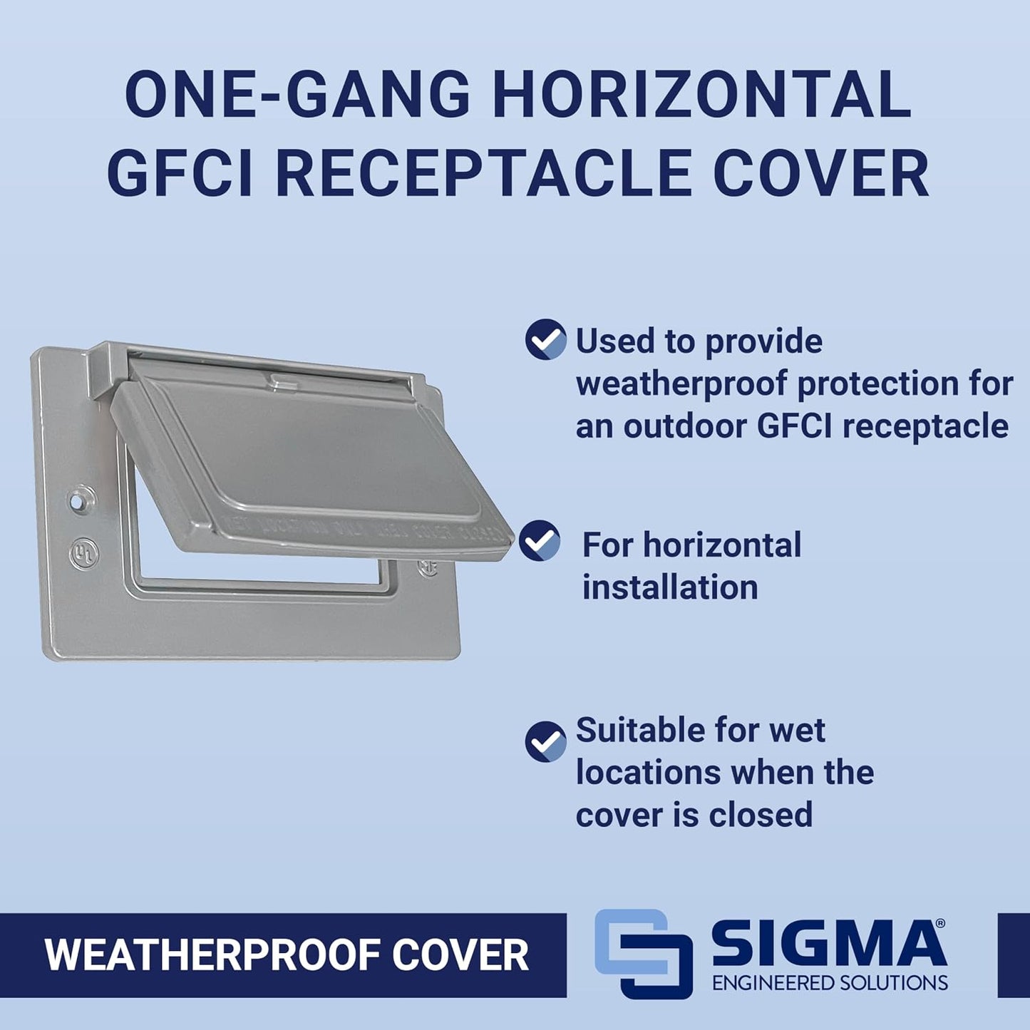 Sigma 14249 Weatherproof 1-Gang Horizontal GFCI Receptacle Cover, Gray