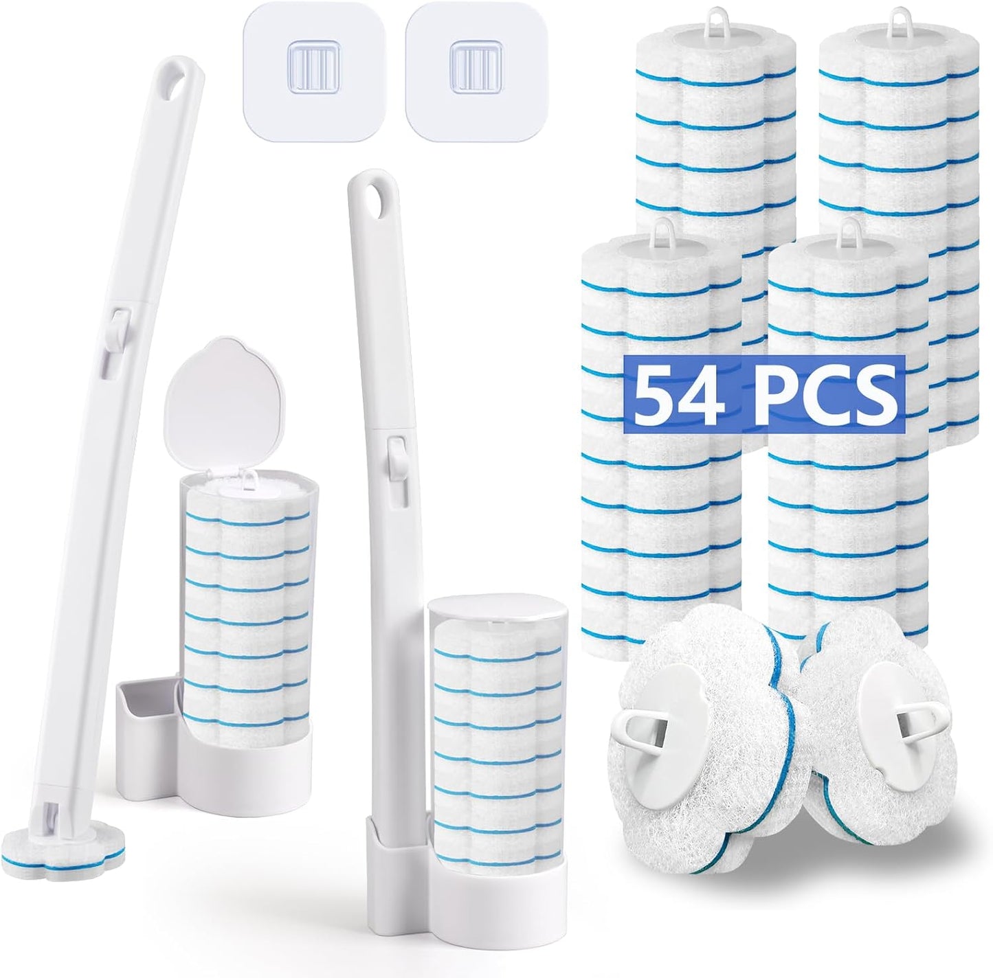 2 Pack Disposable Toilet Brush and Holder Set,Extended Handle with 48 Cleaner Refills Toilet Brush for Toilet Bowl Cleaners,Bathroom Cleaning, Bathtub - Blue (Ocean Fresh Scent)