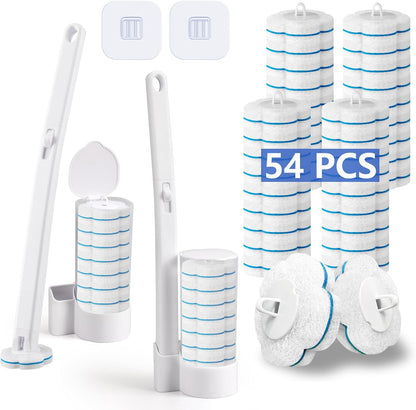 2 Pack Disposable Toilet Brush and Holder Set,Extended Handle with 48 Cleaner Refills Toilet Brush for Toilet Bowl Cleaners,Bathroom Cleaning, Bathtub - Blue (Ocean Fresh Scent)