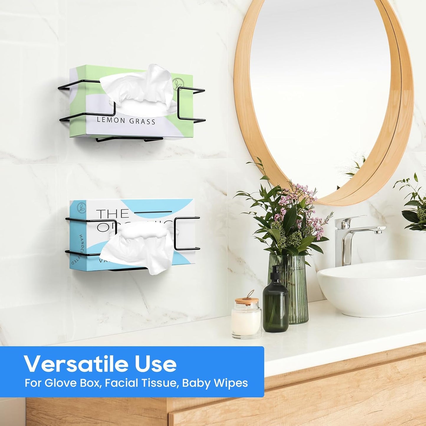 THYGIFTREE Glove Box Holder Wall Mount, Metal Dispenser Rack for Standard 100 Count Disposable Nitrile, Latex & Vinyl Glove Boxes, for Kitchen, Bathroom, Garage, White