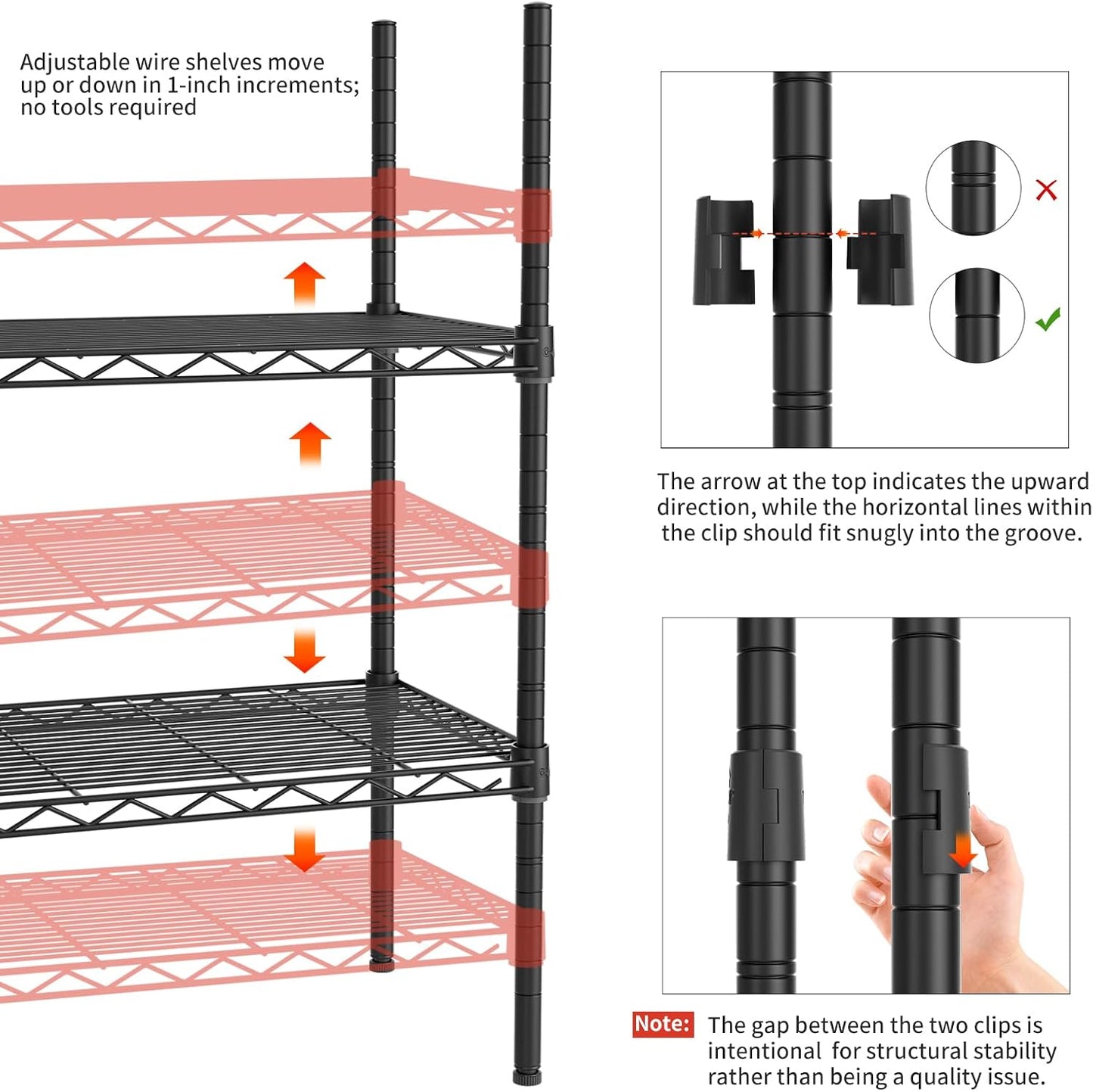 Golpart 4 Tier Adjustable Storage Shelves Metal Utility Shelf Wire Shelving Unit Organizer Rack for Home Kitchen Office Bathroom Pantry Room 12" D x 18" W x 44" H