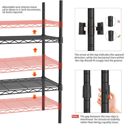 Golpart 4 Tier Adjustable Storage Shelves Metal Utility Shelf Wire Shelving Unit Organizer Rack for Home Kitchen Office Bathroom Pantry Room 12" D x 18" W x 44" H