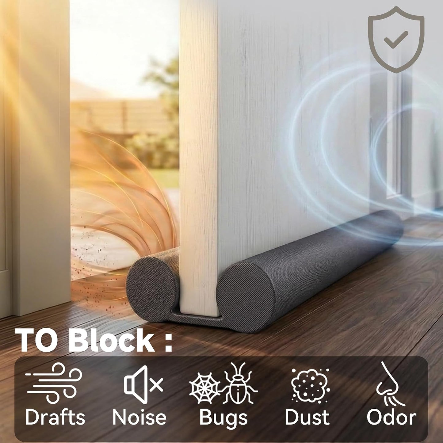 MAXTID Under Door Draft Stopper for Bottom of Doors 38" Black Door Blocker Noise ReducerLight Cold Air Guard Breeze Sound Proof Door Sweep Weather Stripping Door Seal Insulation Strip Gap Filler