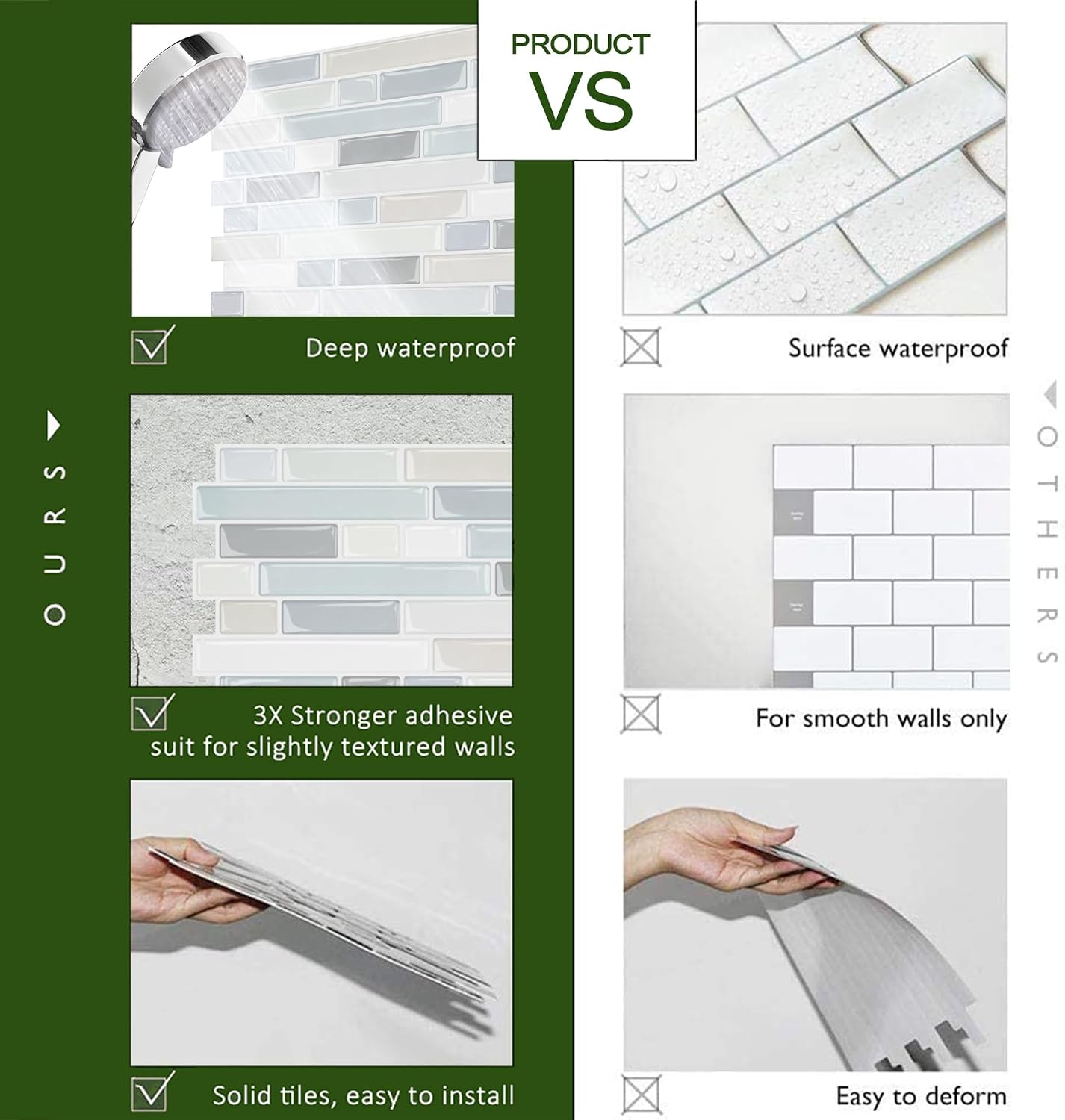 STICKGOO Peel and Stick Backsplash - 10 Sheets of 12”×12” - 3D Self Adhesive Peel and Stick Tile Backsplash for Kitchen & Bathroom