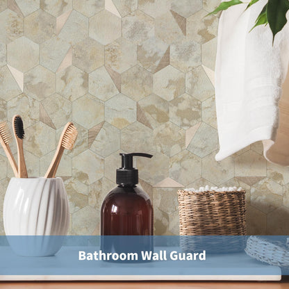 10-Sheet Heavy-Duty Hexagon Peel and Stick Backsplash, Thick Waterproof &Heat Resistant Stick on Wall Tiles, Slate Beige Mosaic for Kitchen & Bathroom, Strong Adhesive Permanent PVC Tiles