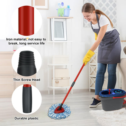 Mop Replace Heads Mop Handle and Base Replacement for O Cedar EasyWring 1-Tank Spin Mop System, 2 Microfiber Mops Refills, 4-Section Iron Mop Handle 30-58Inch and 1 Mopping Heads Cover Set (No Bucket)