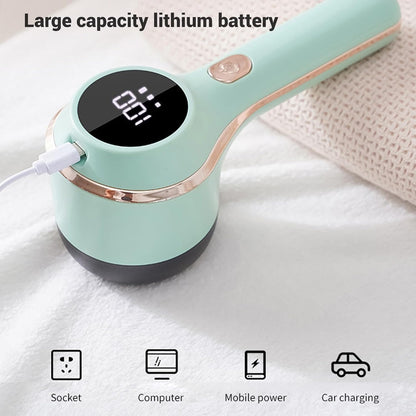 Rechargeable Electric Fabric Shaver with LED Display, 3-Speed Lint Remover for Clothes and Furniture, 6-Blade Portable Sweater Defuzzer, Battery-Powered Fuzz Remover - Green