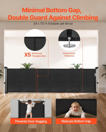 VEVOR Retractable Baby Gate, 34 inch Tall, Extends up to 71 inch Wide, Retractable Gate for Kids or Pets, Mesh Material, Easy to Install for Indoor Stairs, Doorways, Hallways, Playrooms, Gray