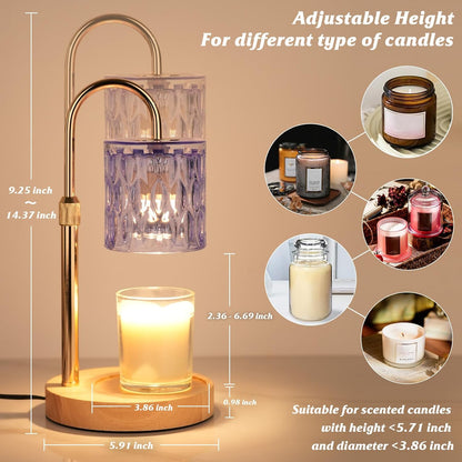 Candle Warmer Lamp with Timer and Dimmable, Electric Wax Melt Candle Warmers Height Adjustable with 2 Bulbs, Birthday Gifts for Women House Warming, Home Decor for Scented Jar Candles(Clear)