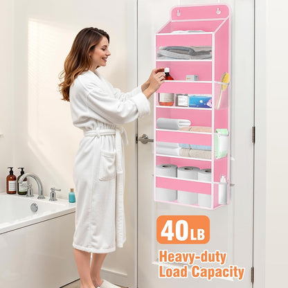 WISELIFE Over The Door Organizer Storage 4 Shelves Large Capacity Hanging Bedroom Storage Solution with 6 Side Pockets for Dorm Bathroom Pantry Nursery and Baby Essentials Holds up to 40 Lbs (Black)
