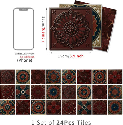 Peel and Stick Backsplash Tile Sticker for Kitchen and Bathroom Walls - 24 Removable 5.9"x5.9" Tiles, Waterproof