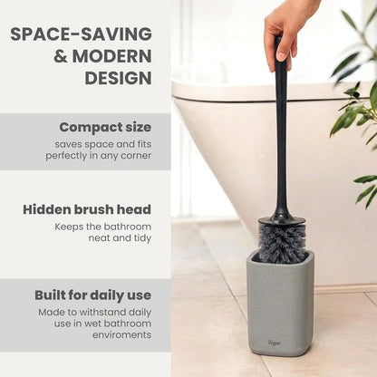 Vigar Zense Toilet Brush and Holder Set - Toilet Bowl Brush and Holder, Polyresin Stone Bathroom Accessory, Compact Toilet Cleaner Brush for Bathroom Decor and Toilet Accessories Set - White Marble