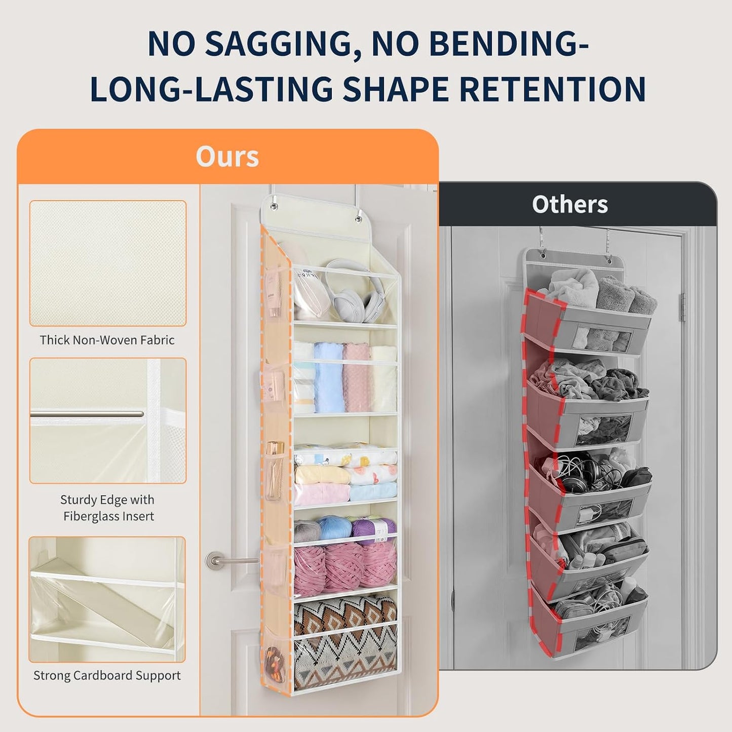 Yecaye 5-Tier Over the Door Organizer Hanging, Toy Stuffed Animal Storage, Behind the Door Storage with 5 Clear View Windows & 10 Side Pockets, Over the Door Storage for Bathroom Closet Nursery, Grey