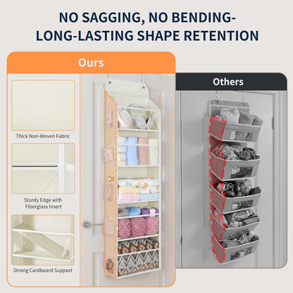 Yecaye 5-Tier Over the Door Organizer Hanging, Toy Stuffed Animal Storage, Behind the Door Storage with 5 Clear View Windows & 10 Side Pockets, Over the Door Storage for Bathroom Closet Nursery, Grey