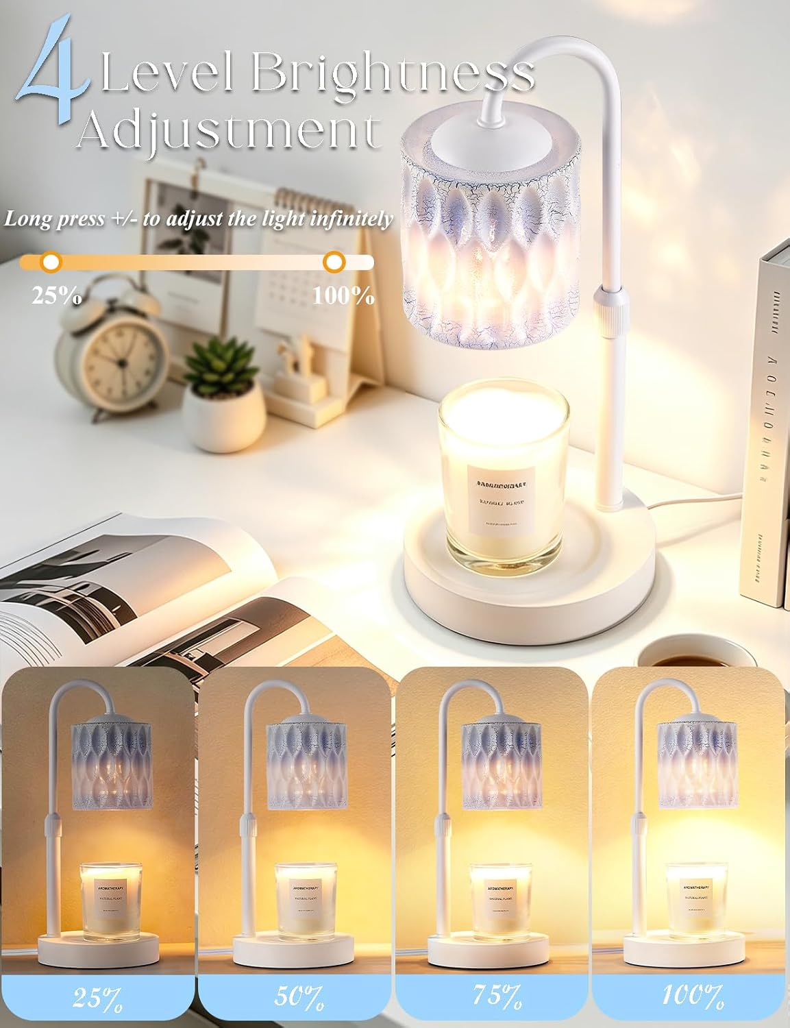 Briever Dimmable Candle Warmer Lamp with Timer, Height Adjustable Electric Candle Wax Warmer, Christmas Birthday Gifts for Women Mom, House Warming Gifts New Home Room Decor, Walnut Solid Wood Base