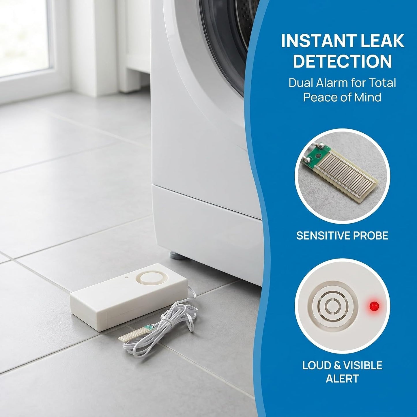 Veemoon 2pcs Water Level Alarm with Ultra Sensitive Abs Sensor for Bathtub and Kitchen Sink Overflow, Real Time Leak Detection for Bathroom and Kitchen Safety