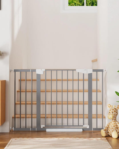 Cumbor 29.7-48" Baby Gate for Stairs, Mom's Choice Awards Winner-Dog Gate for Doorways, Auto Close Safety Pet Gate for Dogs Indoor, Easy Install Pressure Mounted Child Gate with Walk Thru Door, Brown