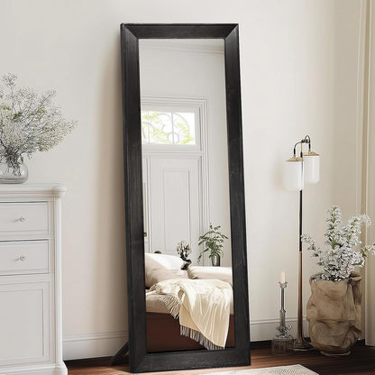 Solid Wood Full Length Mirror - 65"x22" Arched Floor Mirror, Free Standing & Wall Mounted - Elegant Design for Bedroom, Dressing Room, Hallway, Brown