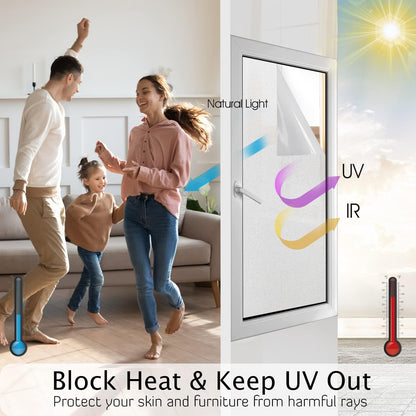 HIDBEA Frosted Window Privacy Film Heat Control UV Blocking, Static Cling Non-Adhesive Reusable Door coverings for Bathroom Home Office (Frosted 17.5 Inch x 6.5 Feet)