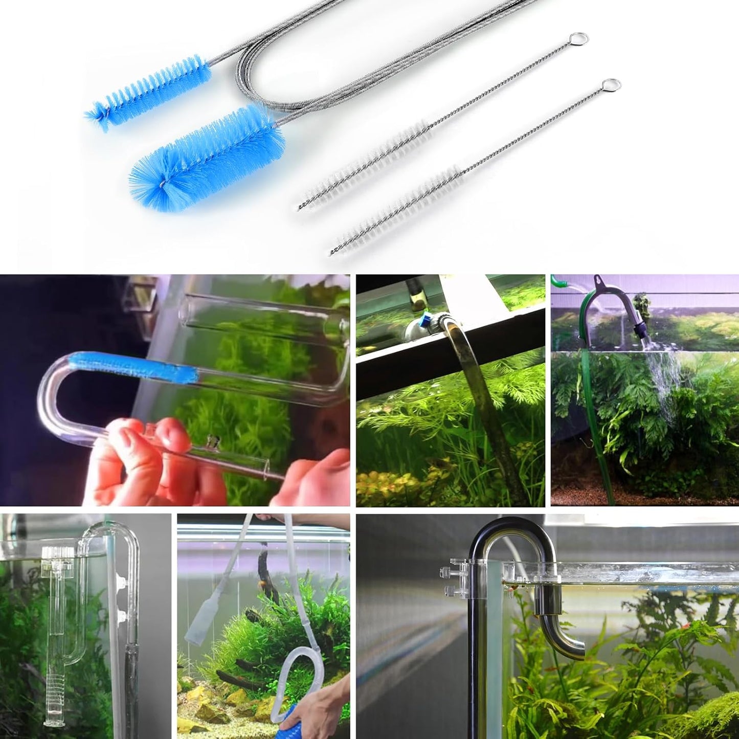 Flexible Long Drain Brush, Double Elastic Ended Nylon Cleaner Hose Tube Pipe Brush 67 inch Stainless Steel and 2 Pcs of 8 inch Straw Cleaning Brush (Blue)