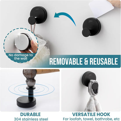 TAILI Suction Cup Razor Holder in Shower 2 Pack, Towel, Loofah, Shaver Holder for Bathroom Wall, Powerful Suction Cup Shower Hooks, Easy to Install and Reuse, White