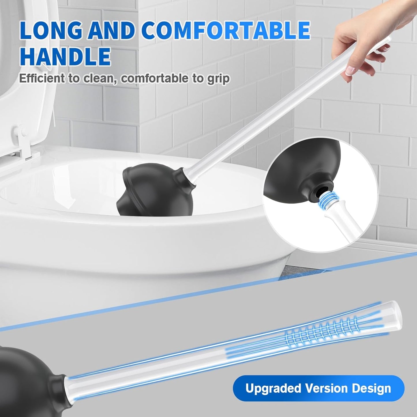 LOVLOY Toilet Plunger and Brush, Bowl Brush and Heavy Duty Toilet Plunger Set with Ventilated Holder, 2-in-1 Toilet Brush and Plunger Combo for 5.3-inch Toilet Drain Bathroom Cleaning (Black)