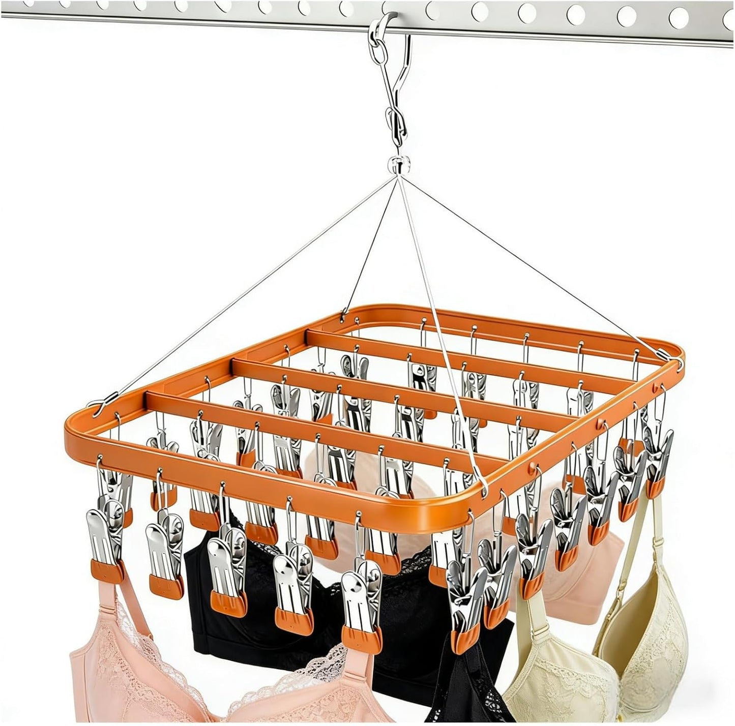Pants Hangers Clothes Drying Racks Clip Hangers Metal with 36 Clips Windproof Underwear Hanger Foldable Laundry Clip for Jeans Yoga Leggings Trousers Socks Bras (Pink)