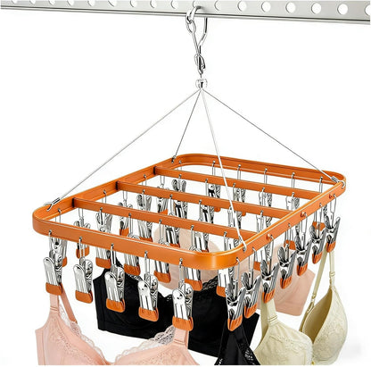 Pants Hangers Clothes Drying Racks Clip Hangers Metal with 36 Clips Windproof Underwear Hanger Foldable Laundry Clip for Jeans Yoga Leggings Trousers Socks Bras (Pink)