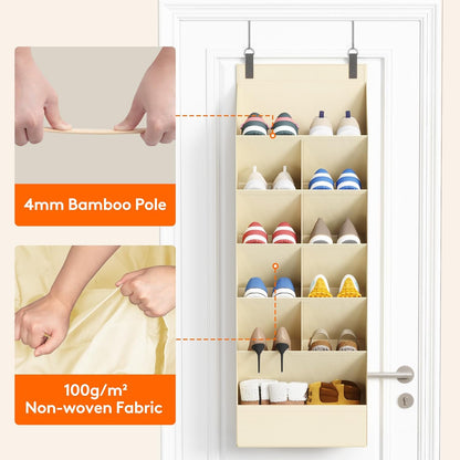 Lifewit 6 Tier Over the Door Shoe Organizer with 11 Large Deep Pockets, Fabric Hanging Shoes Shelf for Closet, Dorm Storage, Fit Up to 12 Pair Shoe Rack Holder for Sneakers, Boots, Gray