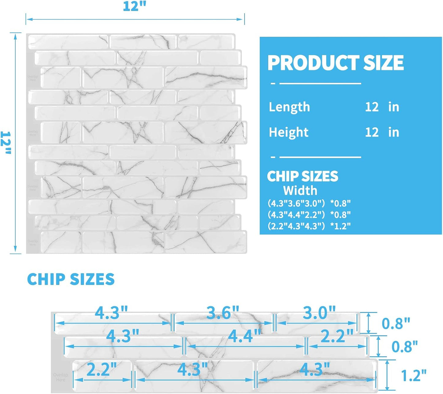 Art3d 10-Sheet Premium Stick On Kitchen Backsplash Tiles, 12"x12" Peel and Stick Self Adhesive Wall Tiles, White Marble Design