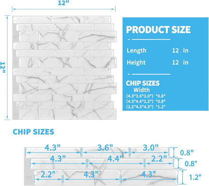 Art3d 10-Sheet Premium Stick On Kitchen Backsplash Tiles, 12"x12" Peel and Stick Self Adhesive Wall Tiles, White Marble Design