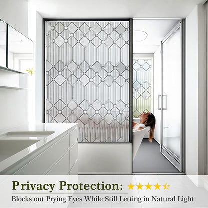 SUNBABY Reeded Glass Window Privacy Film, Frosted Glass Window Film for Bathroom & Front Door, Static Cling Decorative 3D Window Stickers Day and Night Privacy Sun Heat Blocking (17.5 x 78.7 Inch)