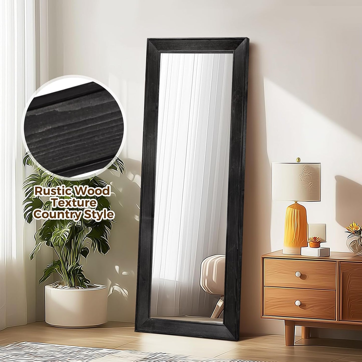 Solid Wood Full Length Mirror - 65"x22" Arched Floor Mirror, Free Standing & Wall Mounted - Elegant Design for Bedroom, Dressing Room, Hallway, Brown
