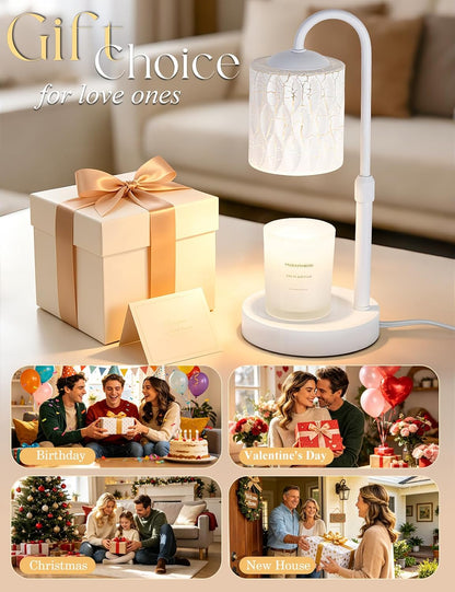 Briever Dimmable Candle Warmer Lamp with Timer, Height Adjustable Electric Candle Wax Warmer, Christmas Birthday Gifts for Women Mom, House Warming Gifts New Home Room Decor, Walnut Solid Wood Base