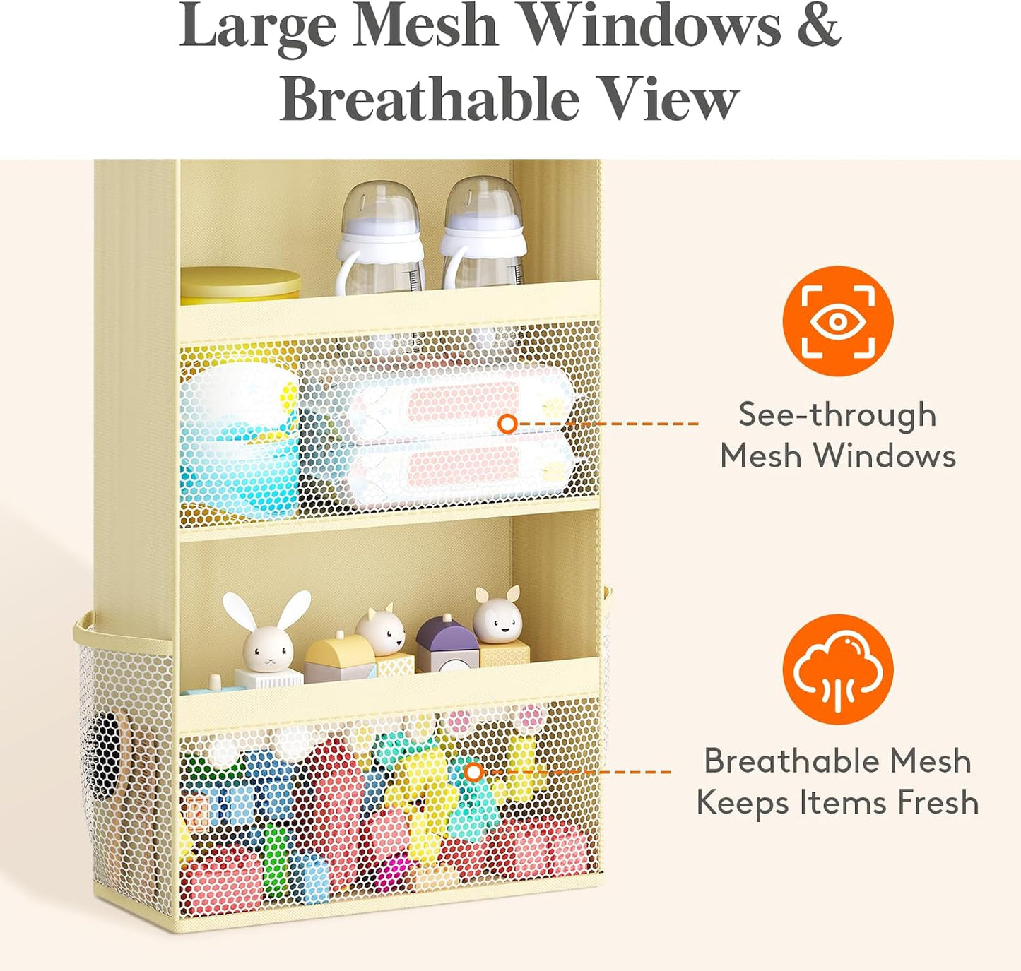 Lifewit 4 Tier Over the Door Diaper Organizer for Nursery, Large Heavy Duty Hanging Storage with 4 Mesh Side Pockets, Sturdy Back of Door Shelf for Baby Stuff Toy in Pantry, Laundry, Bathroom, Gray