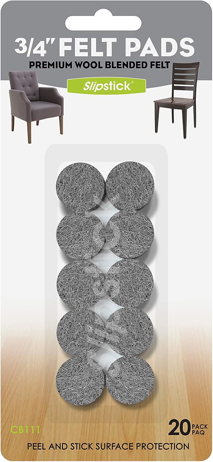 Slipstick Premium Wool Felt Furniture Pads/Floor Protectors (1 Inch Round Value Pack) Includes 40 Heavy-Duty Felt Chair Leg Pads with Self-Stick Adhesive, Gray, CB115