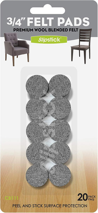 Slipstick Premium Wool Felt Furniture Pads/Floor Protectors (1 Inch Round Value Pack) Includes 40 Heavy-Duty Felt Chair Leg Pads with Self-Stick Adhesive, Gray, CB115