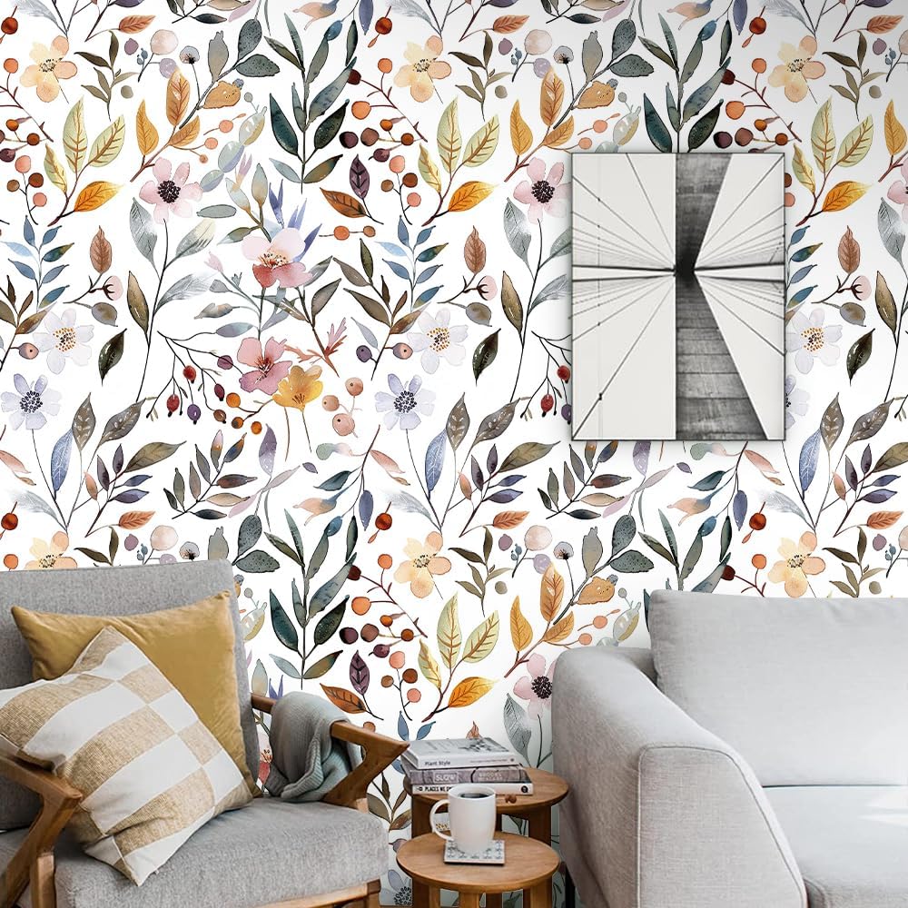 Floral Peel and Stick Wallpaper, 17.71" x 118.1" - Removable, Waterproof, Decorative Vinyl Wallpaper for Bedroom, Living Room