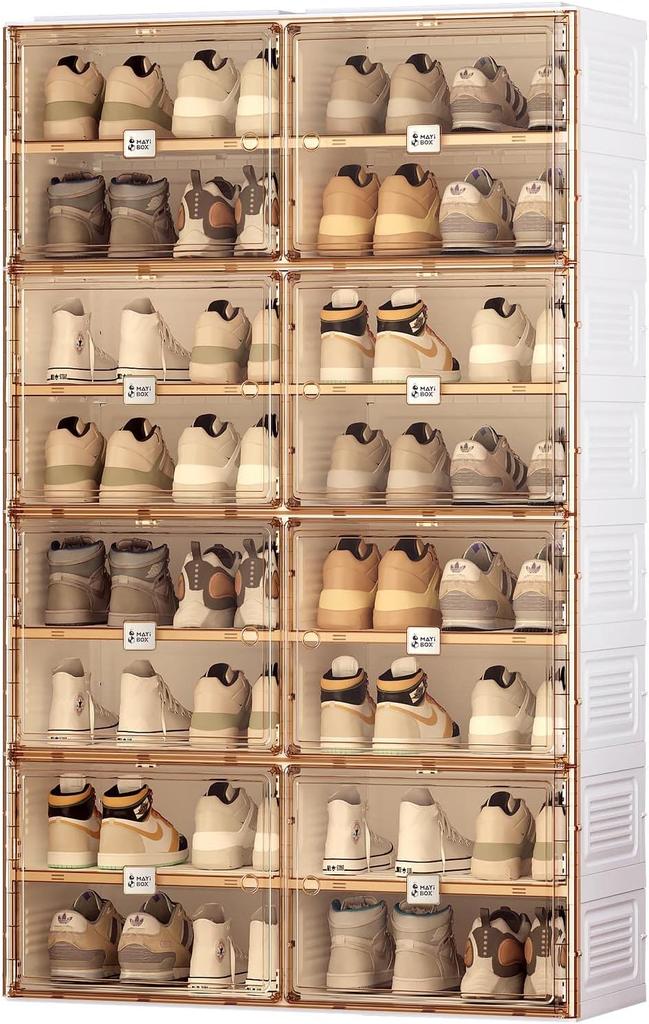 ANTBOX Portable Shoe Rack Organizer for Closet Entryway, Stackable Sneaker Storage Shoe Cabinet with Magnetic Clear Door, Large Plastic Storage containers Bins with Lids 7 Tiers 28 Pairs
