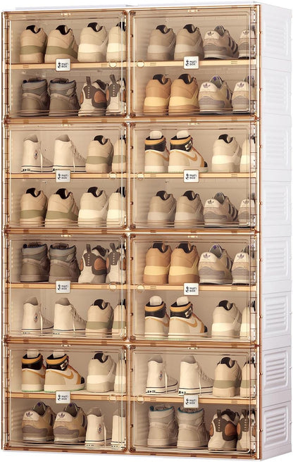 ANTBOX Portable Shoe Rack Organizer for Closet Entryway, Stackable Sneaker Storage Shoe Cabinet with Magnetic Clear Door, Large Plastic Storage containers Bins with Lids 7 Tiers 28 Pairs