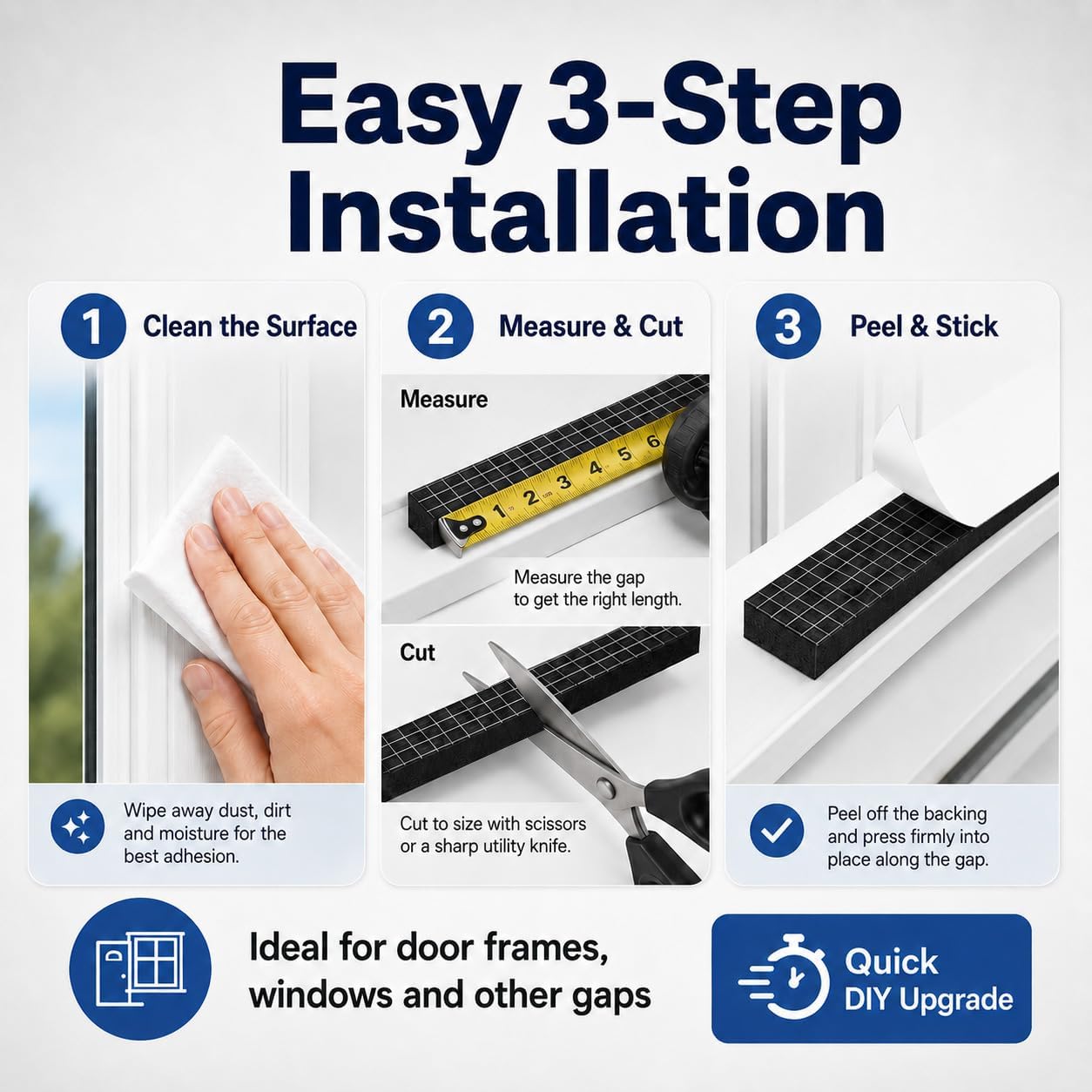 33FT EVA Foam Weather Stripping Door Seal, Self-Adhesive Weatherstrip Tape for Door Frame, Window Gaps, Soundproof Insulation