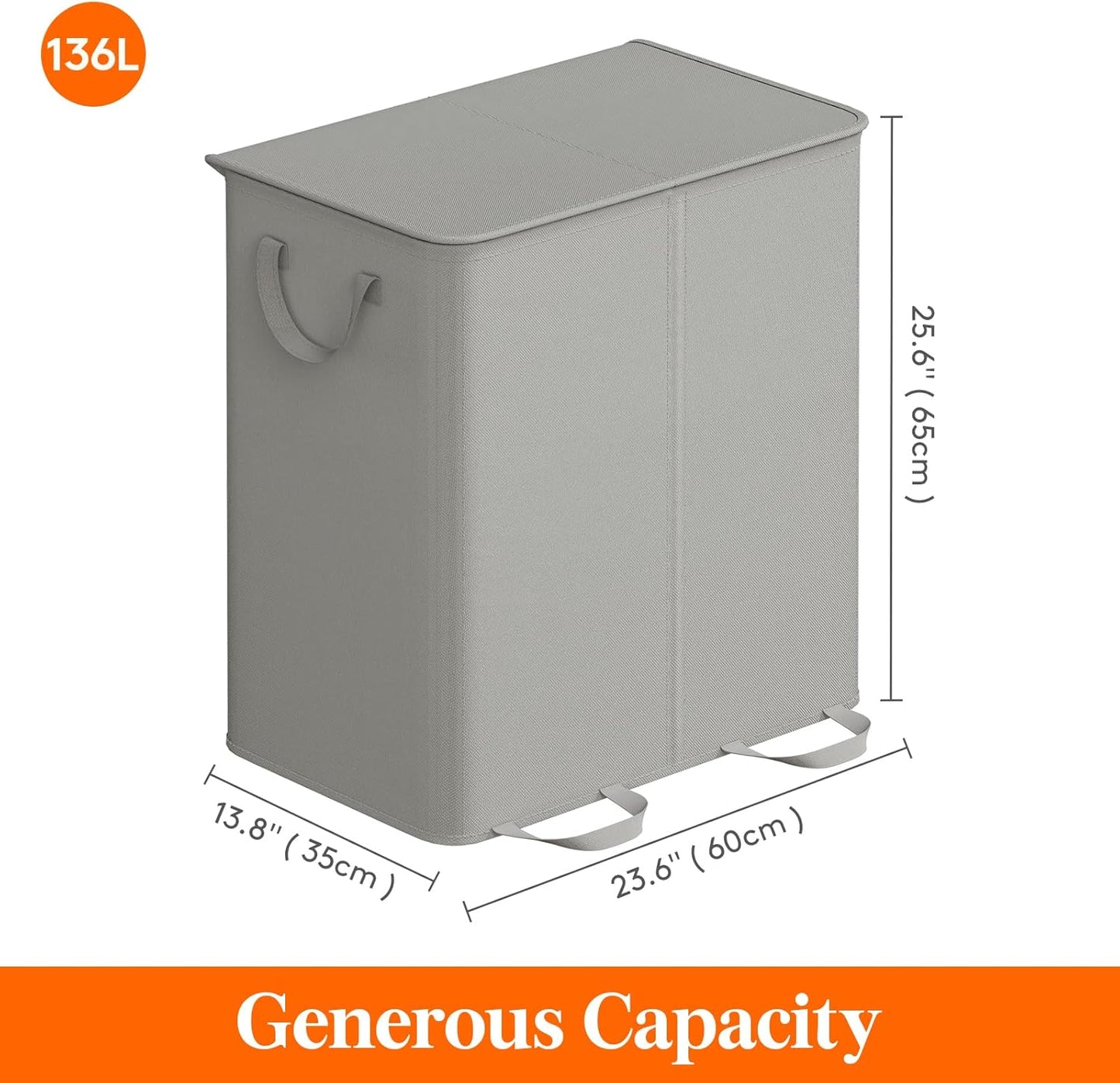 Lifewit Double Laundry Hamper with Lid and Removable Laundry Bags, Large Collapsible 2 Dividers Dirty Clothes Basket with Handles for Bedroom Laundry Room Closet Bathroom College, 136L Beige