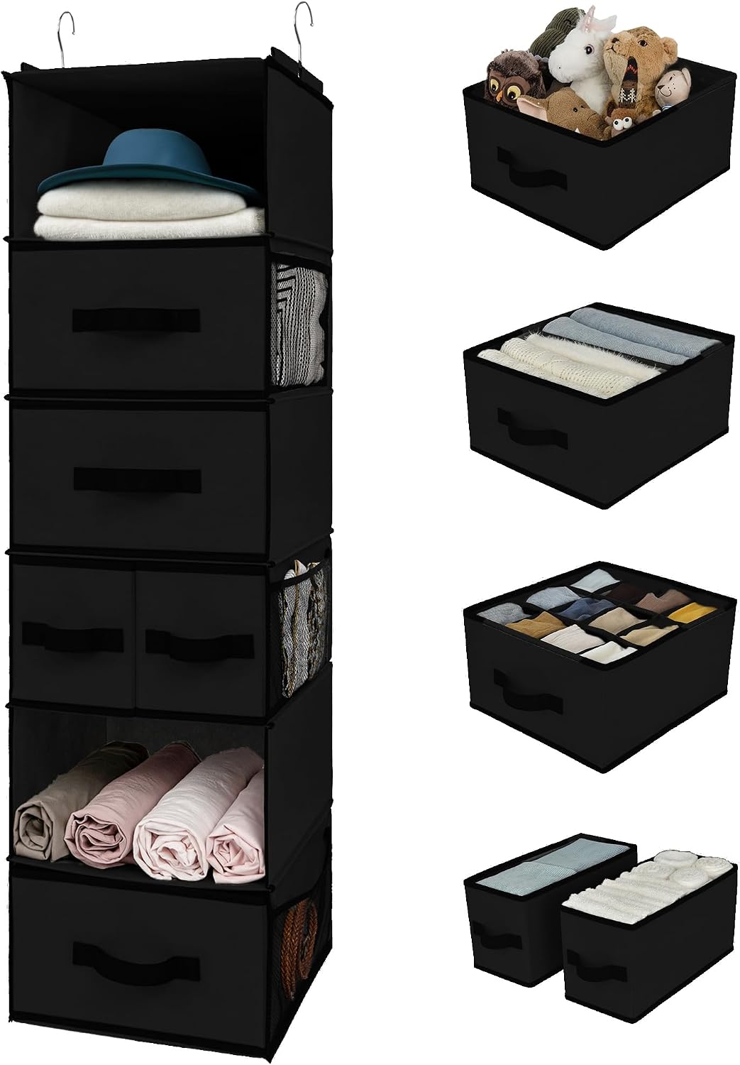 GRANNY SAYS Hanging Closet Organizer 6 Shelves, Closet Organizers and Storage with 5 Drawers, 6 Side Pockets Closet Hanging Organizer, Hanging Storage Organizer for Closet, Baby Clothes, Gray