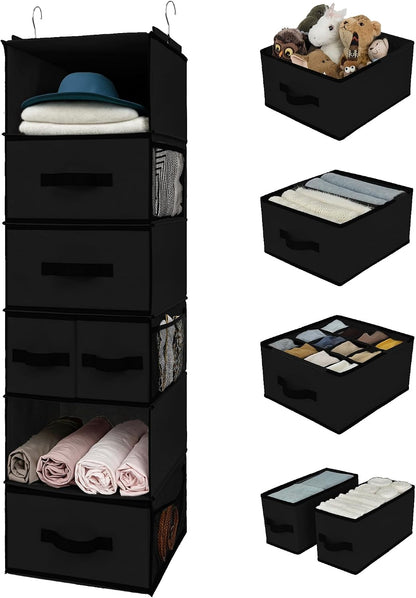 GRANNY SAYS Hanging Closet Organizer 6 Shelves, Closet Organizers and Storage with 5 Drawers, 6 Side Pockets Closet Hanging Organizer, Hanging Storage Organizer for Closet, Baby Clothes, Gray