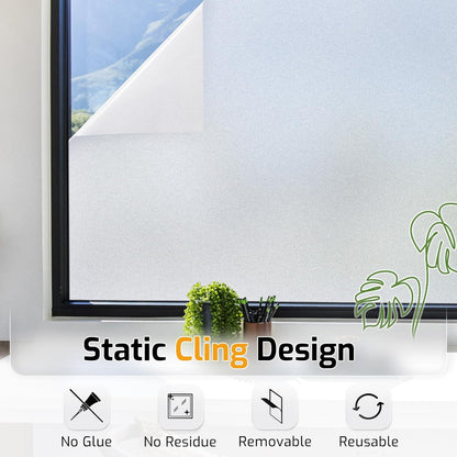 LUTE Window Privacy Film, Frosted Glass Window Film for Bathroom, Static Cling Removable Heat Control Glass Coverings, Non Adhesive Opaque Door Sticker for Home Office (Pure, 17.5" x 78.7")