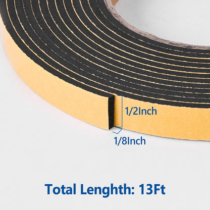 Kikerike Self Adhesive Foam Tape Weatherstrip 1/2In x 1/4In x 16.5Ft High Density Foam Insulation Strips Seal Weather Stripping with Strong Adhesive for Door and Window Sound Isolation Soundproofing