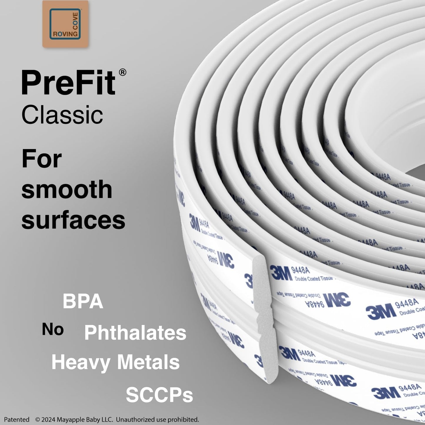 Roving Cove PreFit (Classic) Furniture Edge Corner Protector (Standard 15ft Edge 4 Corners), Baby Proofing Bumper Guards, Coffee Brown, Pre-Taped, for Straight Smooth Surfaces