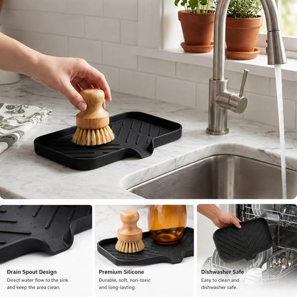 MicoYang Silicone Bathroom Soap Dishes with Drain Spout-Bathroom and Kitchen Sink Organizer,Sponge Holder,Dish Soap Tray,Perfect for Dispenser,Scrubber,Bottle,Cup on Sink or Counter-Coffee 4.9"×3.2"