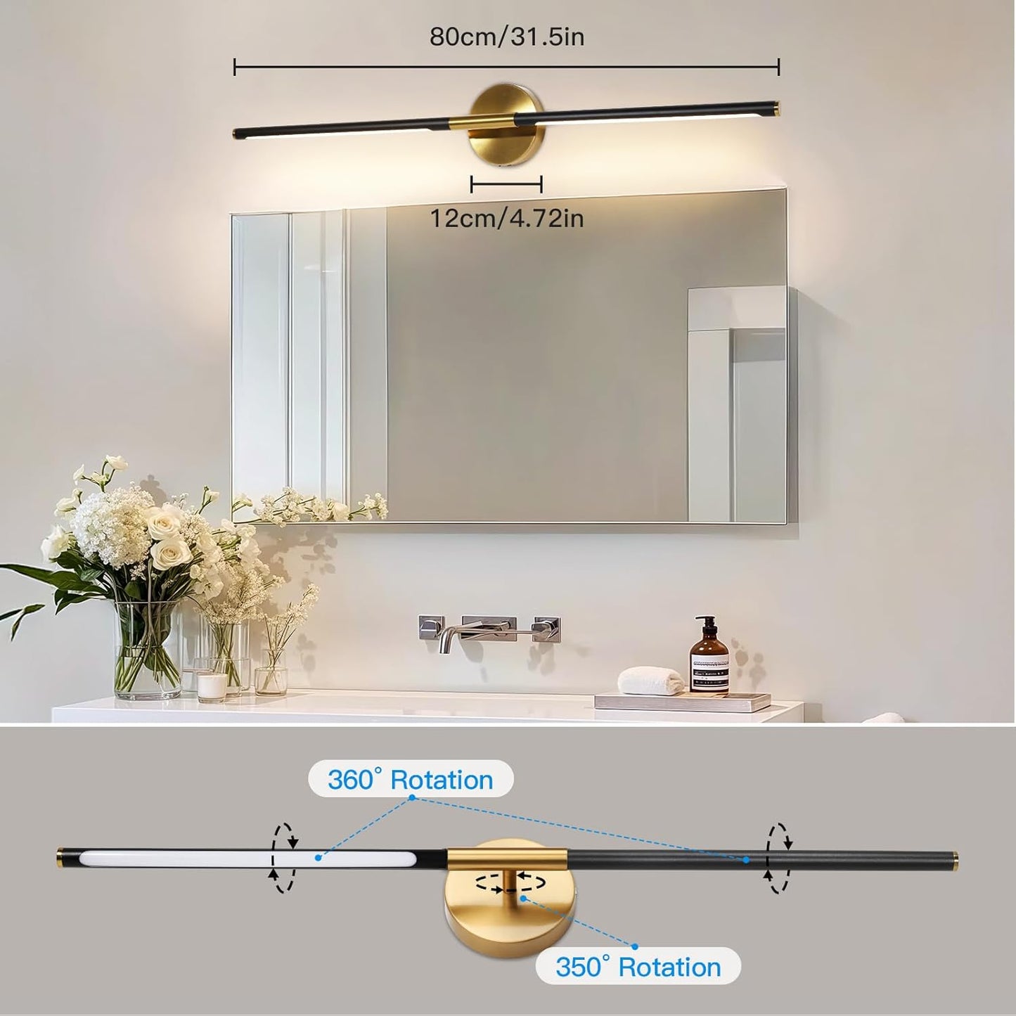 TaoFiaCo Battery Operated Wall Sconces Set of Two,Rechargeable Wall Sconces Set of 2 with Remote Control Dimmable Wall Light Decor for Living Room, Bathroom for, 24 Inch, Gold